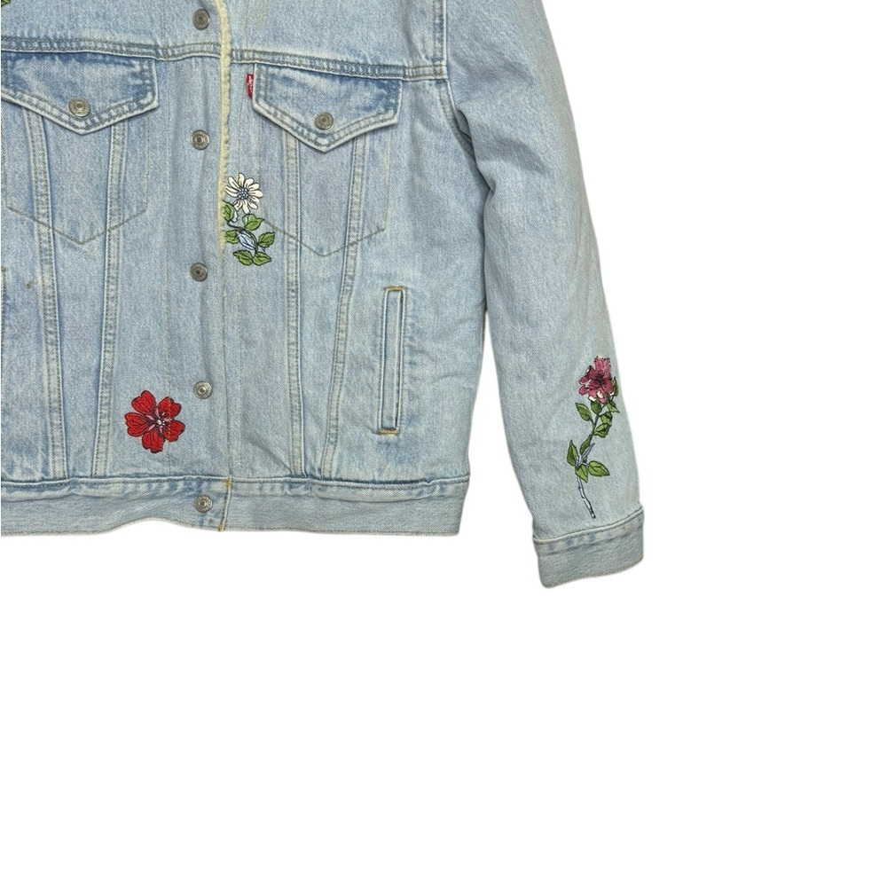 Denim Jacket Sherpa Trucker Embroidered Levi's 36137-0029 Blue Size Small - Picture 4 of 10